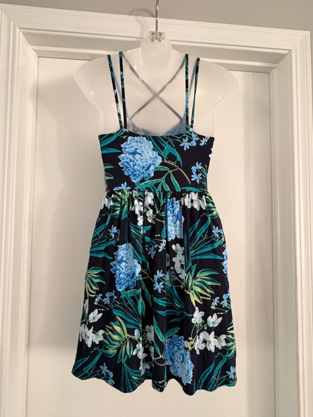 Old Navy Black Floral Mini Dress with Blue & Green Print Size XS - Picture 5 of 8